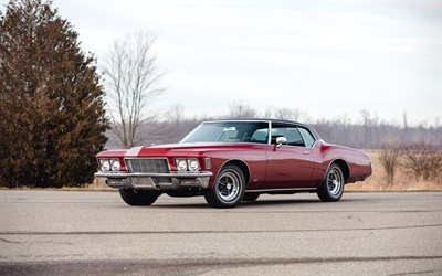 1973 buick riviera, exterieur, vorderansicht, rotes coupé, oldtimer, roter buick riviera, amerikanische oldtimer, buick