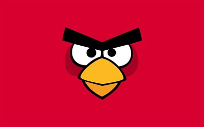 4k, red angry birds, mínimo, personaje rojo, fondo rojo, creativo, minimalismo de angry birds, personajes de angry birds, angry birds