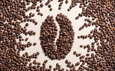 4k, coffee beans, coffee sign, background with coffee beans, coffee concepts, I love coffee, coffee background