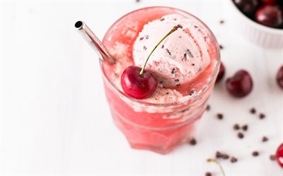 sobremesa de cereja, milkshake de cereja, sorvete, cereja, bebidas lácteas, cereja no sorvete, bebidas geladas