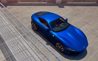 4k, Ferrari Roma, view from above, 2022 cars, F169, supercars, Blue Ferrari Roma, 2022 Ferrari Roma, italian cars, Ferrari