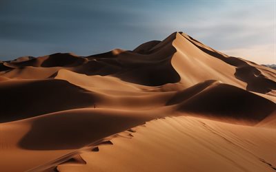 الكثبان الرملية, صحراء, غروب الشمس, اخر النهار, رمل, الصحراء, أفريقيا, موجات رملية, مفاهيم الوحدة