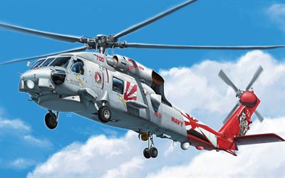 sikorsky sh-60 seahawk, american shipborne helicóptero, sh-60b, da marinha dos eua, helicópteros militares, sikorsky, aviões de combate
