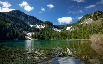 4k, أنيت ليك, بحيرة جبلية, منظر طبيعي للجبل, سلسلة جبال كاسكيد, بحيرة الزمرد, غابة, اشجار خضراء, ولاية واشنطن, الولايات المتحدة الأمريكية