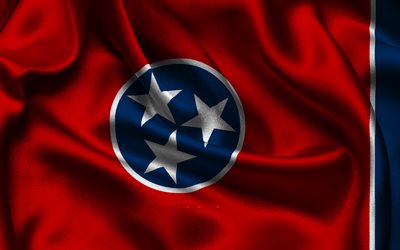 Tennessee flag, 4K, american states, satin flags, flag of Tennessee, Day of Tennessee, wavy satin flags, State of Tennessee, US States, USA, Tennessee
