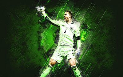 Manuel Neuer, Germany national football team, German football player, goalkeeper, green stone background, Germany, football