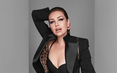 Thalia, 4k, Dolce Gabbana phoroshoot, mexican singer, music stars, Ariadna Thalia Sodi Miranda black suit, mexican celebrity, Thalia photoshoot