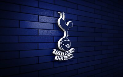 Tottenham Hotspur 3D logo, 4K, blue brickwall, Premier League, soccer, english football club, Tottenham Hotspur logo, Tottenham Hotspur emblem, football, Tottenham Hotspur, sports logo, Tottenham Hotspur FC