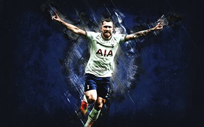 Pierre-Emile Hojbjerg, Tottenham Hotspur, Danish football player, blue stone background, goal, Premier League, England, football