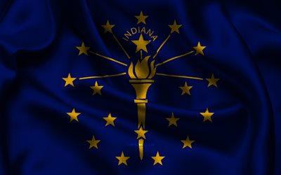 indiana bandeira, 4k, estados americanos, cetim bandeiras, bandeira de indiana, dia de indiana, ondulado cetim bandeiras, estado de indiana, estados dos eua, eua, indiana