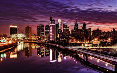 فيلادلفيا, 4k, مشاهد ليلية, أفق مناظر المدينة, مباني حديثة, وسط البلد, المدن الأمريكية, الولايات المتحدة الأمريكية, أمريكا, فيلادلفيا في الليل, بانوراما فيلادلفيا, مدينة فيلادلفيا