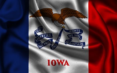 bandeira de iowa, 4k, estados americanos, cetim bandeiras, dia de iowa, ondulado cetim bandeiras, estado de iowa, estados dos eua, eua, iowa