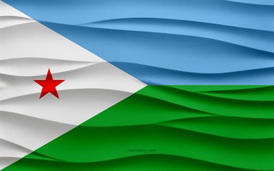 4k, flagge von dschibuti, 3d-wellen-gipshintergrund, dschibuti-flagge, 3d-wellen-textur, dschibuti-nationalsymbole, tag von dschibuti, afrikanische länder, 3d-dschibuti-flagge, dschibuti, afrika