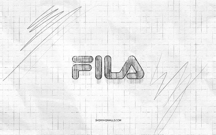 Fila sketch logo, 4K, checkered paper background, Fila black logo, sports brands, logo sketches, Fila logo, pencil drawing, Fila