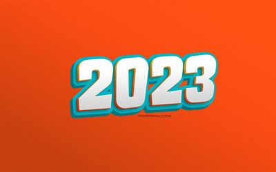 Happy New Year 2023, 4k, orange 2023 background, 3d letters, 2023 3d background, 2023 greeting card, 2023 Happy New Year, 2023 concepts
