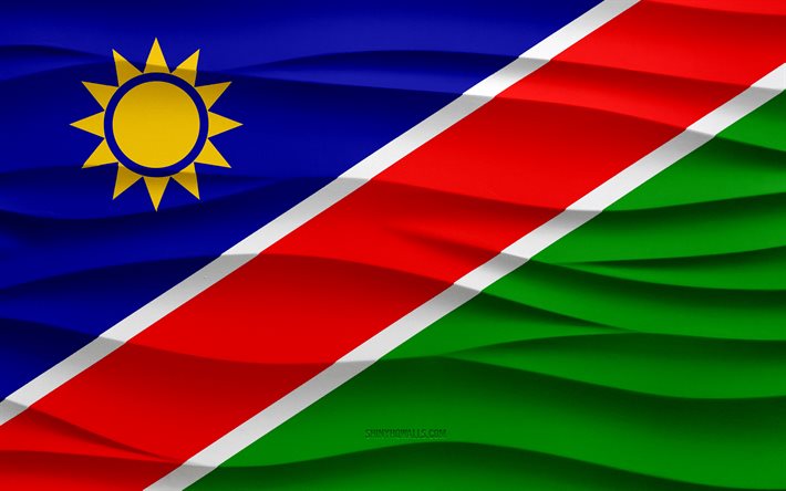 4k, ナミビアの国旗, 3 d 波石膏背景, 3 d 波テクスチャ, ナミビアの国のシンボル, ナミビアの日, アフリカ諸国, 3 d のナミビアの旗, ナミビア, アフリカ
