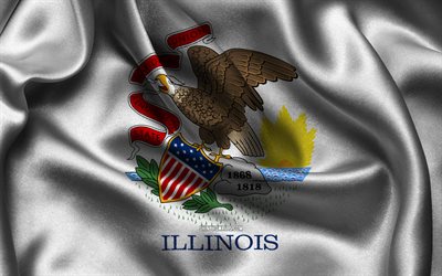 Illinois flag, 4K, american states, satin flags, flag of Illinois, Day of Illinois, wavy satin flags, State of Illinois, US States, USA, Illinois