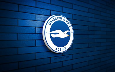 Brighton and Hove Albion 3D logo, 4K, blue brickwall, Premier League, soccer, english football club, Brighton and Hove Albion logo, Brighton and Hove Albion emblem, football, Brighton and Hove Albion, sports logo, Brighton and Hove Albion FC