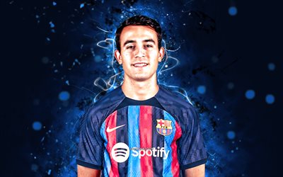 Eric Garcia, 4k, blue neon lights, FC Barcelona, soccer, spanish footballers, Eric Garcia 4K, Barca, blue abstract background, football, Eric Garcia Barcelona, FCB