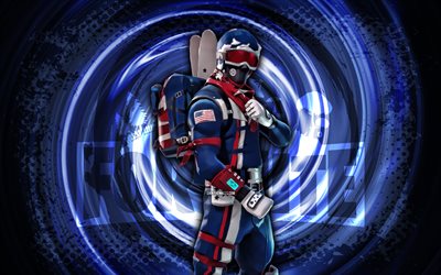 4k, アルパインエースusa, フォートナイト, 青いグランジ スパイラル背景, fortnite alpine ace usa スキン, アルパイン エース usa フォートナイト キャラクター, アルパイン エース usa フォートナイト, フォートナイトのキャラクター, グランジアート, アルパイン エース usa スキン