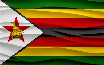 4k, علم زيمبابوي, 3d ، موجات ، جص ، الخلفية, 3d موجات الملمس, رموز زيمبابوي الوطنية, يوم زيمبابوي, الدول الافريقية, 3d علم زيمبابوي, زيمبابوي, أفريقيا