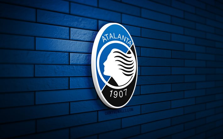atalanta bc 3d-logo, 4k, blaue ziegelwand, serie a, fußball, italienischer fußballverein, atalanta bc-logo, atalanta bc-emblem, atalanta bc, sportlogo, atalanta fc