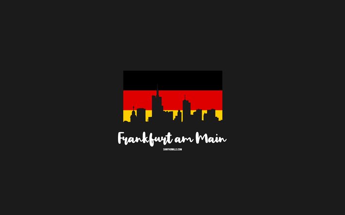 4k, 프랑크푸르트 암 마인, 독일 국기, 프랑크푸르트 암 마인 스카이 라인, 독일 도시들, 프랑크푸르트 암 마인의 날, 프랑크푸르트 스카이 라인 실루엣, 프랑크푸르트 암 마인 도시 풍경, 나는 프랑크푸르트 암 마인을 사랑한다, 독일