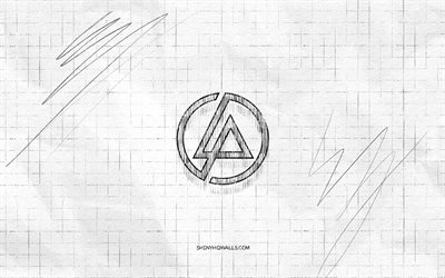 logo de croquis de linkin park, 4k, fond de papier à carreaux, logo noir de linkin park, stars de la musique, croquis de logo, logo de linkin park, dessin au crayon, linkin park