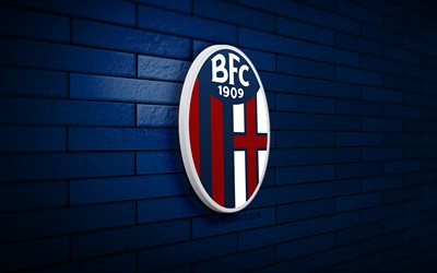 bologna fc 3d logo, 4k, mavi brickwall, futbol, italyan futbol kulübü, bologna fc logo, bologna fc amblemi, bologna fc, spor logosu, bologna fc 1909