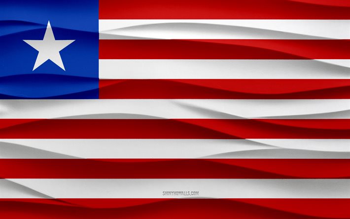 4k, Flag of Liberia, 3d waves plaster background, Liberia flag, 3d waves texture, Liberia national symbols, Day of Liberia, African countries, 3d Liberia flag, Liberia, Africa