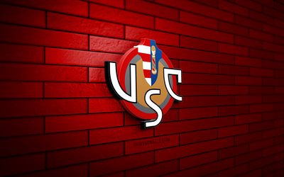 US Cremonese 3D logo, 4K, red brickwall, Serie A, soccer, italian football club, US Cremonese logo, US Cremonese emblem, football, US Cremonese, sports logo, Cremonese FC
