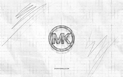 Michael Kors sketch logo, 4K, checkered paper background, Michael Kors black logo, fashion brands, logo sketches, Michael Kors logo, pencil drawing, Michael Kors