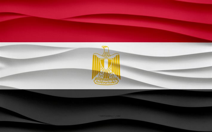 4k, drapeau de l égypte, 3d vagues fond de plâtre, 3d vagues texture, l égypte symboles nationaux, jour de l égypte, les pays africains, 3d drapeau de l égypte, l égypte, l afrique, le drapeau égyptien