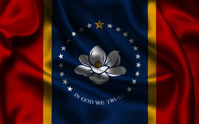 bandera de misisipi, 4k, estados americanos, banderas satinadas, día de misisipi, banderas onduladas de raso, estado de misisipi, estados de los ee uu, ee uu, misisipi