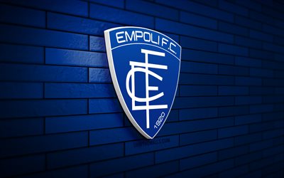 Empoli FC 3D logo, 4K, blue brickwall, Serie A, soccer, italian football club, Empoli FC logo, Empoli FC emblem, football, Empoli, sports logo, Empoli FC