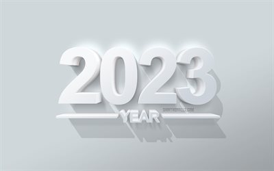 Happy New Year 2023, 4k, white 2023 3d background, 3d art, 2023 concepts, 2023 Happy New Year, white 3d letters, 2023 New Year, White 2023 background, 2023 greeting card