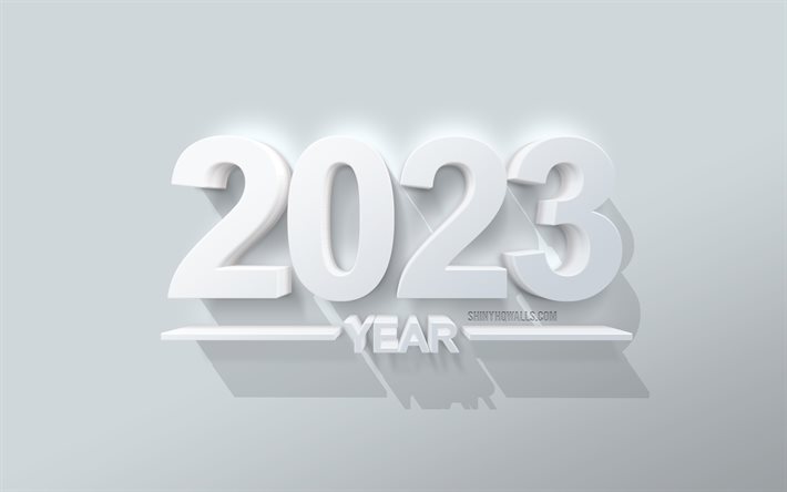 Happy New Year 2023, 4k, white 2023 3d background, 3d art, 2023 concepts, 2023 Happy New Year, white 3d letters, 2023 New Year, White 2023 background, 2023 greeting card