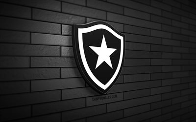Botafogo 3D logo, 4K, black brickwall, Brazilian Serie A, soccer, brazilian football club, Botafogo logo, Botafogo emblem, football, Botafogo RJ, sports logo, Botafogo FC