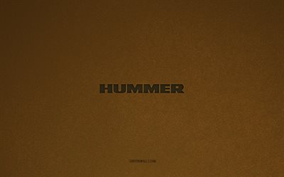 logo hummer, 4k, loghi auto, emblema hummer, struttura in pietra marrone, segno hummer, sfondo in pietra marrone