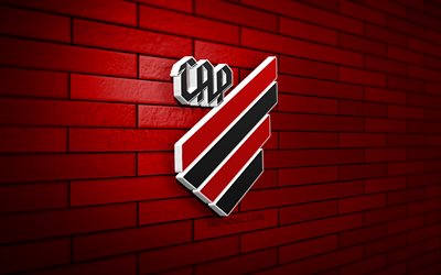 logo 3d do atlético paranaense, 4k, parede de tijolos vermelhos, série a brasileira, futebol, clube de futebol brasileiro, logo atlético paranaense, emblema do atlético paranaense, clube atlético paranaense, logotipo esportivo, atlético paranaense fc