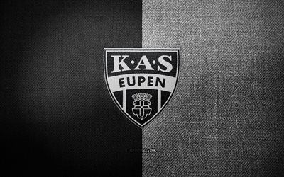 شارة kas eupen, 4k, أسود أبيض النسيج الخلفية, jupiler pro league, شعار kas eupen, شعار kas يوبين, شعار رياضي, نادي كرة القدم البلجيكي, كاس يوبين, كرة القدم, يوبين إف سي