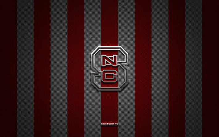 NC State Wolfpack logo, American football team, NCAA, red white carbon background, NC State Wolfpack emblem, football, NC State Wolfpack, USA, NC State Wolfpack silver metal logo