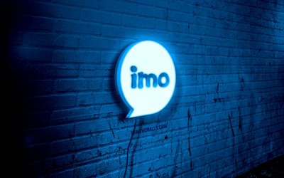 imo-neonlogo, 4k, grüne ziegelwand, grunge-kunst, kreativ, logo auf draht, imo-blau-logo, soziale netzwerke, imo-logo, kunstwerk, imo