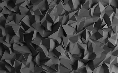 black 3D fragments, 4k, 3D textures, abstract backgrounds, low poly textures, artwork, geometric textures, black abstract background, fragments, geometry