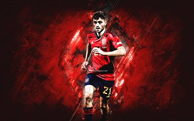 Pedri, Spain national football team, portrait, Spanish footballer, attacking midfielder, red stone background, Spain, football