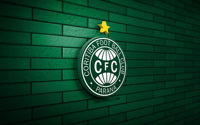 شعار coritiba fc 3d, 4k, لبنة خضراء, الدوري البرازيلي, كرة القدم, نادي كرة القدم البرازيلي, شعار coritiba fc, كوريتيبا, شعار رياضي, كوريتيبا إف سي