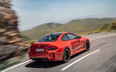 2023, BMW M2, G87, 4k, rear view, exterior, red coupe, red BMW M2, German cars, BMW G87, new M2 2023, BMW