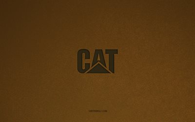 cat-logo, 4k, autologos, cat-emblem, braune steinstruktur, cat, beliebte automarken, cat-schild, brauner steinhintergrund, caterpillar