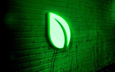 logo neon peercoin, 4k, parede de tijolos verde, arte grunge, criativo, logo no fio, logo verde da peercoin, logo da peercoin, criptomoedas, obra de arte, peercoin