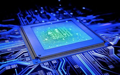 cpu-sockel, motherboard, blaues neonset, digitaltechnik, elektronische komponenten, prozessoren, chips, blauer technologiehintergrund